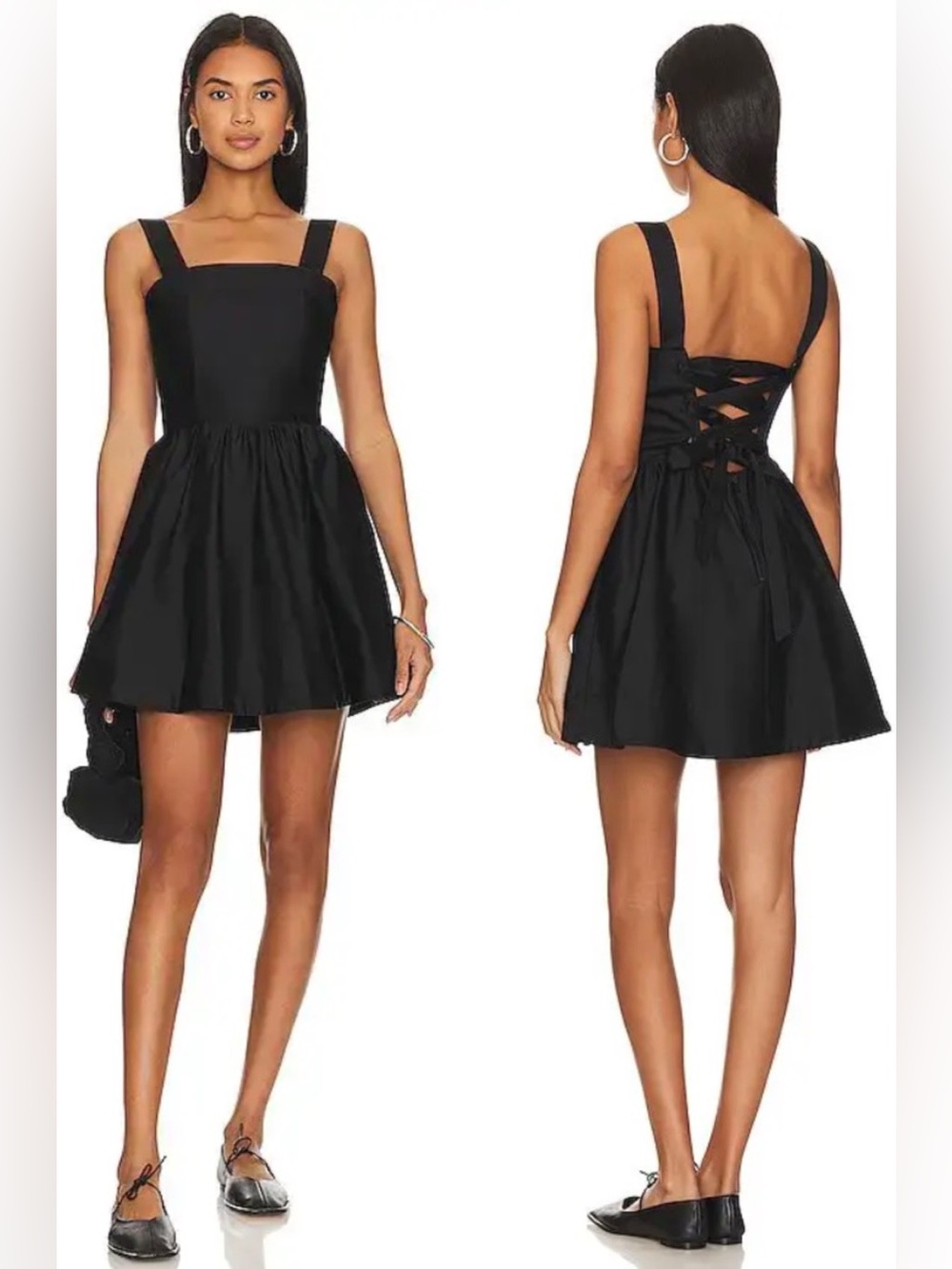 Alice & Olivia Saige Black Mini Dress Corset Lace Up Back 4